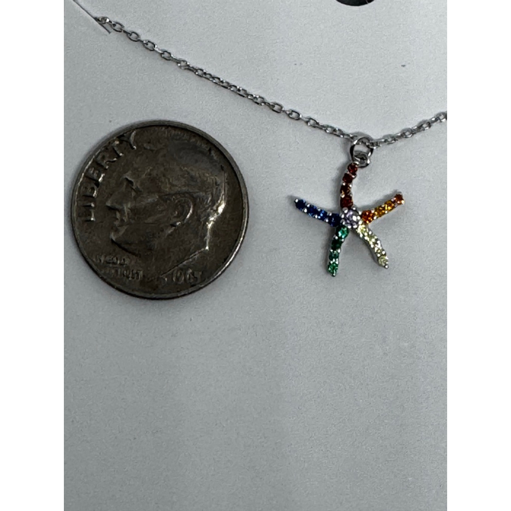 Sterling Silver Rainbow Starfish Necklace 18” - Picture 4 of 6